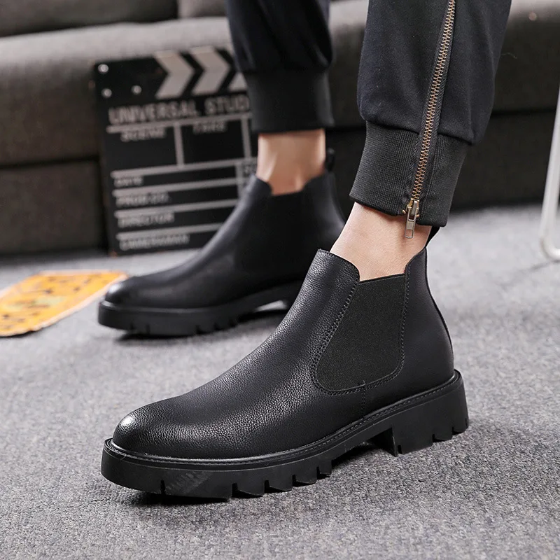 

italian designer mens casual ankle boots cow leather shoes platform chelsea boot short bota masculina bottes hombre sapatos mans