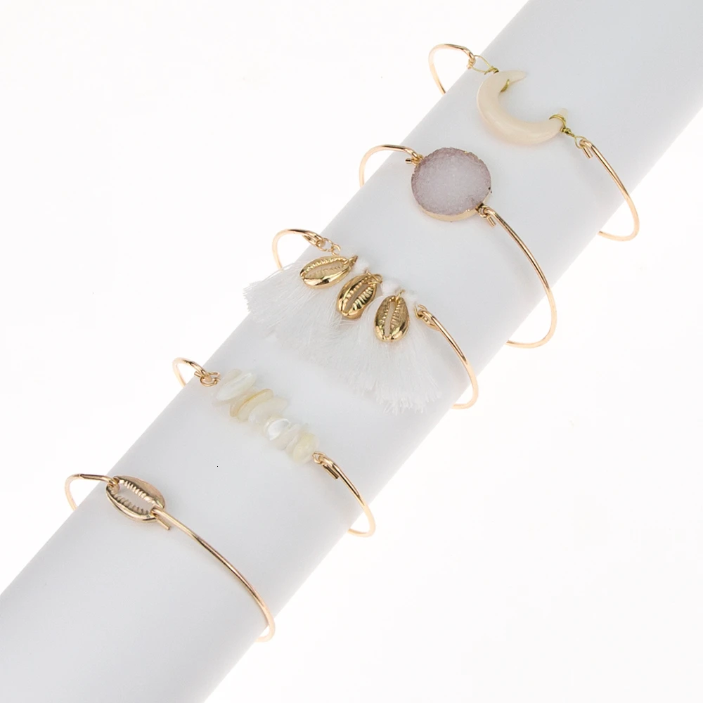 5 шт./компл. богемный натуральный лунный камень ракушка кисточка браслет из