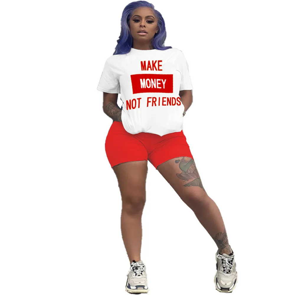 

Summer Shirts for Woman Shorts Letter Print Two Piece Set Tracksuit Women Shorts Sets O Neck Biker Short Suit Club Sportswear