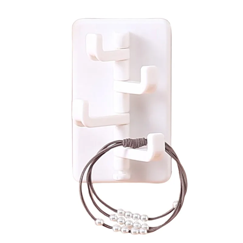 

1PC Decorative 4 Hooks Wall Mounted Hook No Punching Non Stick Bathroom Sticky Nail Hook Plastic Kitchen Bathroom Door Hangers