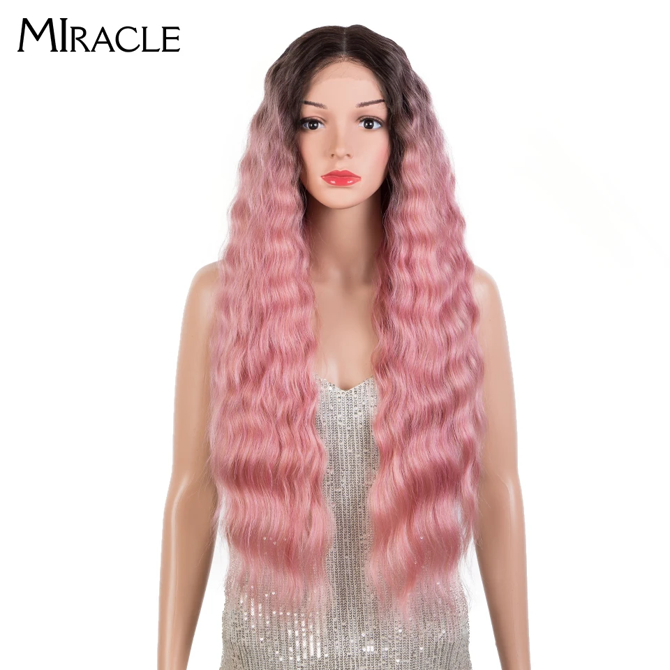 

Pink Wig Synthetic Long Deep Wave Lace Wig For Black Women 30Inche Ombre Blonde Lace Wig Water Wave Cosplay Wig Miracle Wig