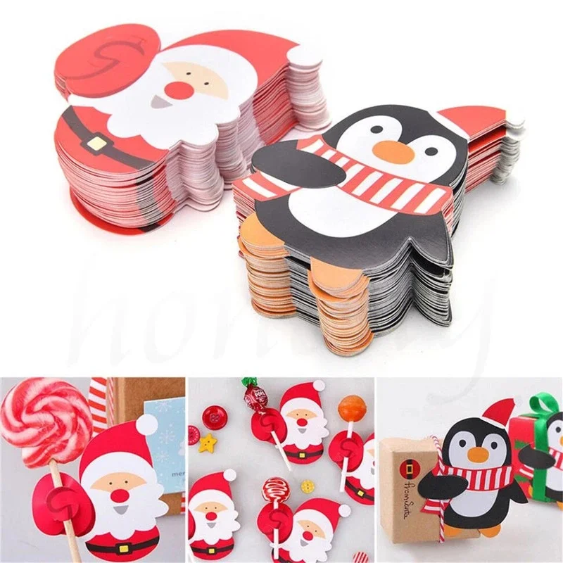 

25pcs/lot Penguin Santa Claus Lollipop Paper Christmas Card Decoration Birthday Party Gift for Kids Christmas Decoration