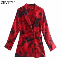 zevity 2021 women fashion flower print red smock blouse office lady sashes casual shirts chic business kimono blusas tops ls7650