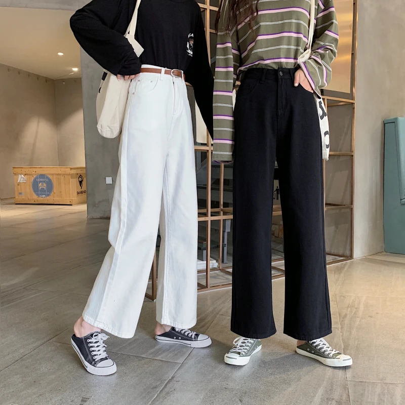 Джинсы-шаровары женские с высокой талией бежевые черные | Женская одежда