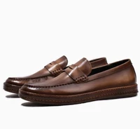 fashion brown loafers genuine leather casual shoes mens shoes slip on doug shoes elastic men shoes