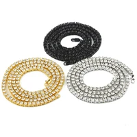 hip hop bling ice out 1 row rhinestones tennis chain necklace gold color black chokers necklaces for men rock jewelry 18 36inch