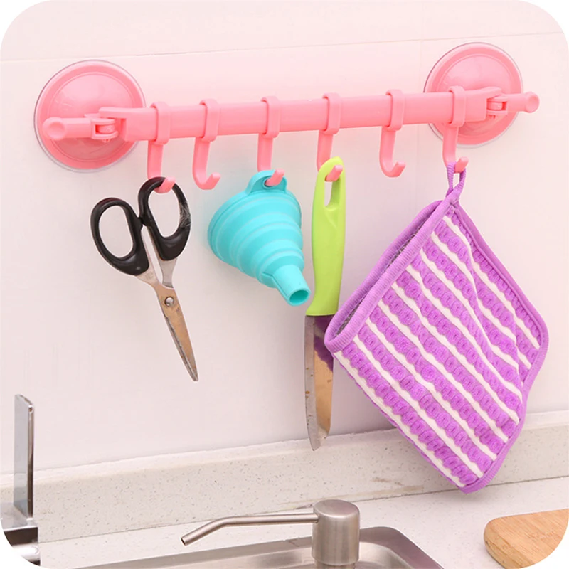 

Kitchen Wall Mounted 6 Hooks Storage Hanger Rack Bathroom Hanging Holder