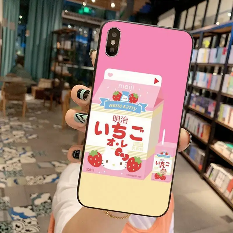 Pink Strawberry Milk Cover Black Soft Shell Phone Case for iPhone 11 pro XS MAX 8 7 6 6S Plus X 5S SE 2020 XR case | Мобильные