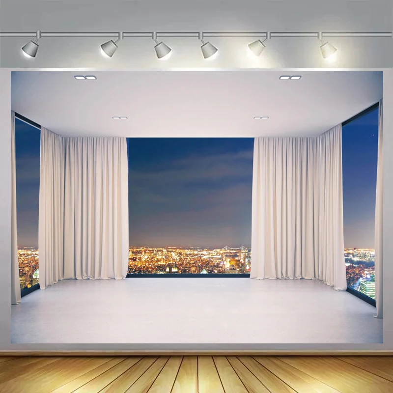 

Фон для фотосъемки с изображением белого кирпичного пола, ночного города, зданий, портретов, видео, прямой трансляции, Постер для фотосъемки