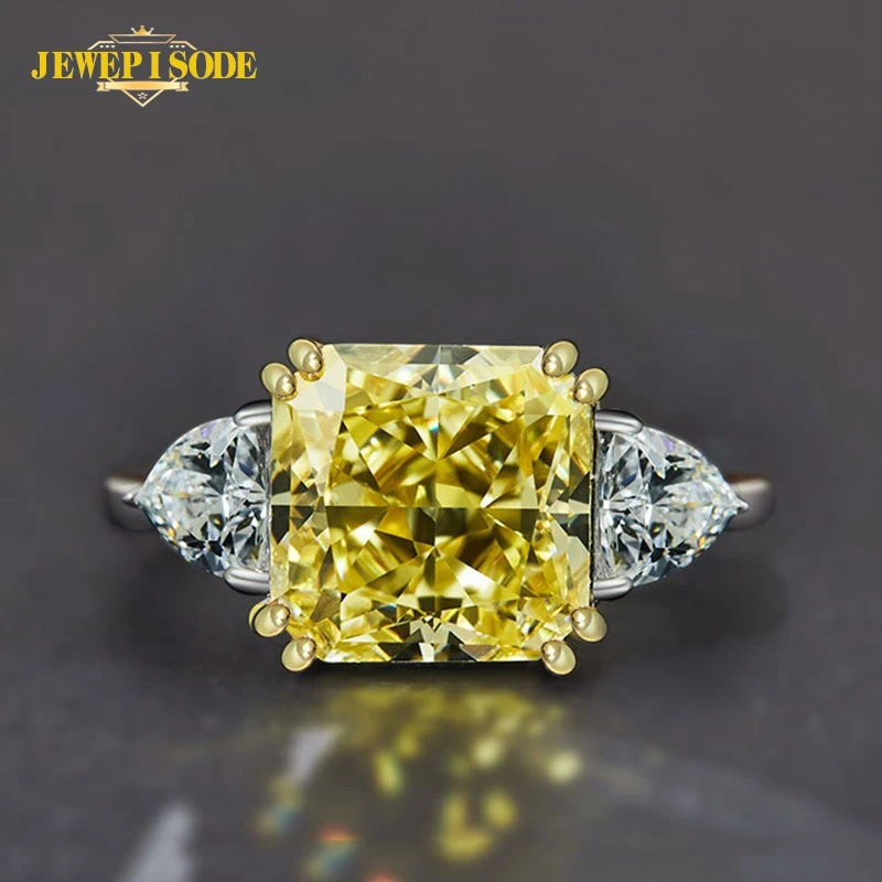 

Jewepisode Top Grade 100% 925 Sterling Silver 10MM Created Moissanite Citrine Wedding Engagement Ring Fine Jewelry Women Rings
