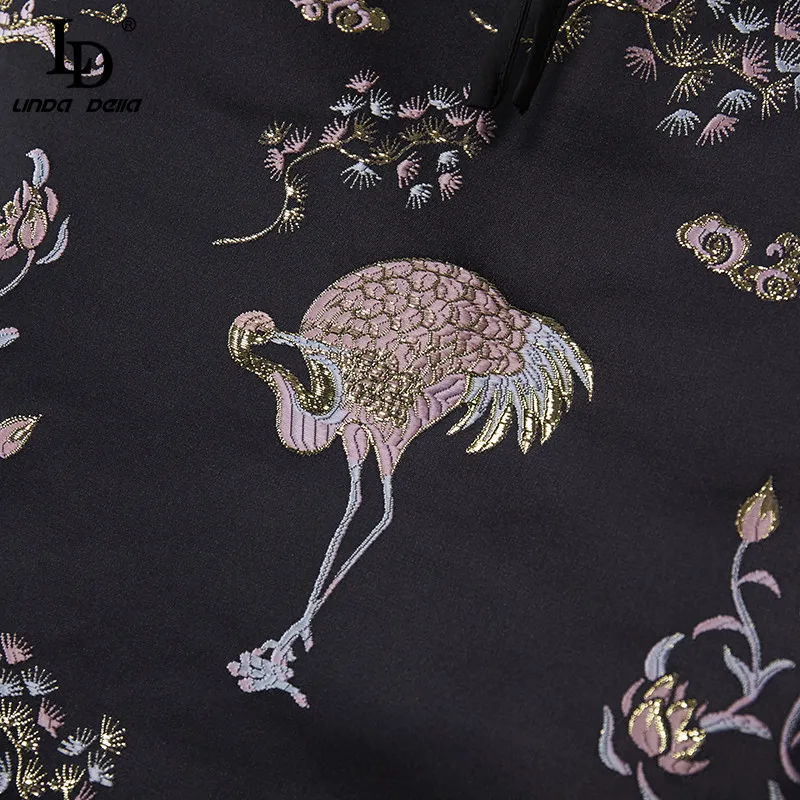 

LD LINDA DELLA Summer Fashion Designer Black Dress Women Lace patchwork Elegant Lantern Sleeve Print Jacquard Vintage Mini Dress