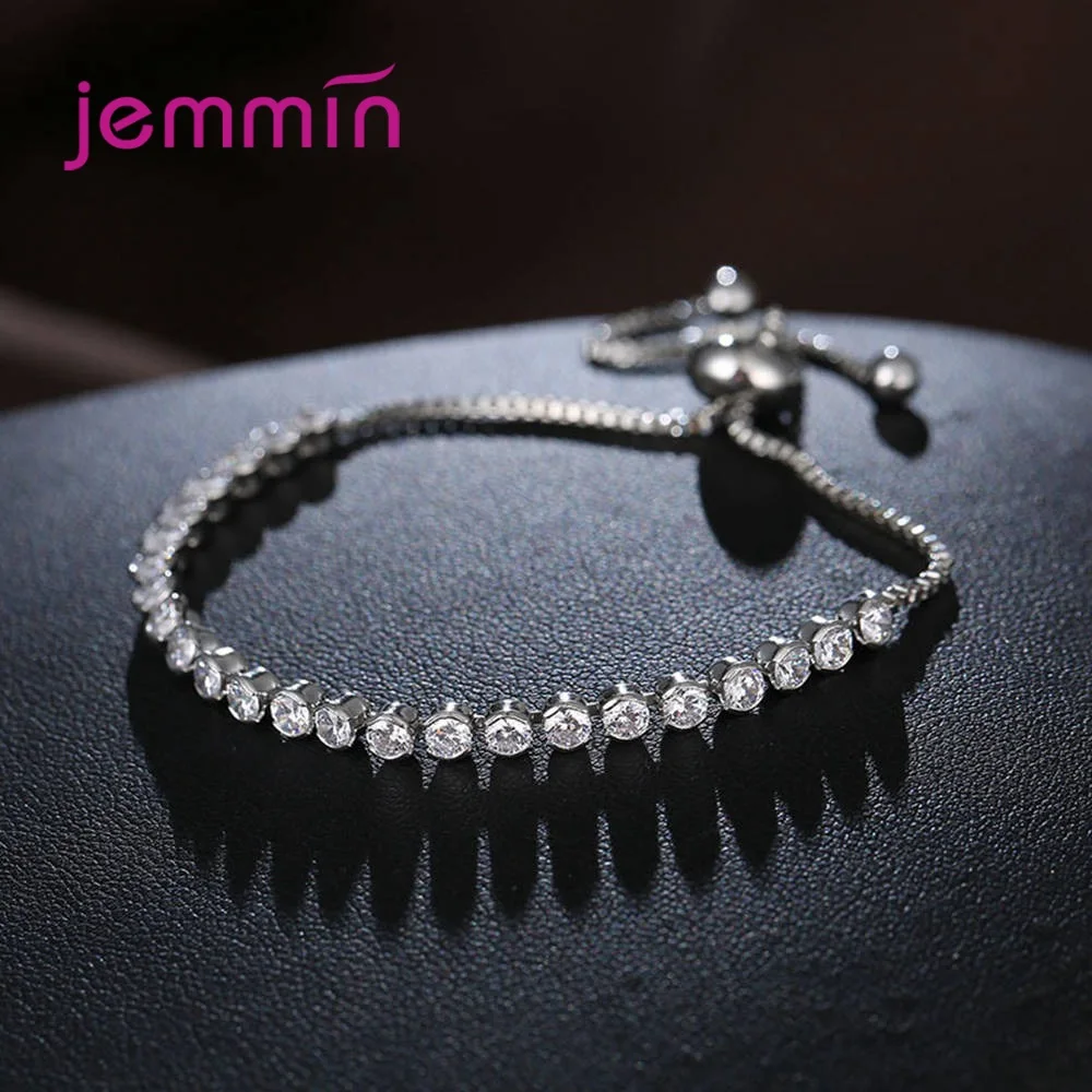 Luxury 925 Sterling Silver Sparkling AAA Cubic Zirconia Bracelets Adjustable Chain Friendship For Women Party Jewelry | Украшения и