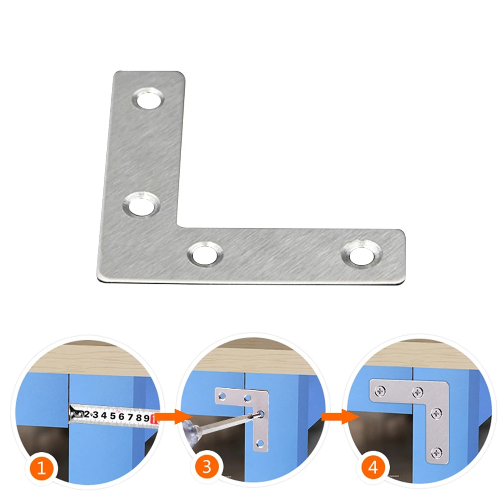 

10pcs/set Durable Flat Corner Braces Practical For Wood Frame L Shaped Table Easy Install Stainless Steel Furniture Accessories