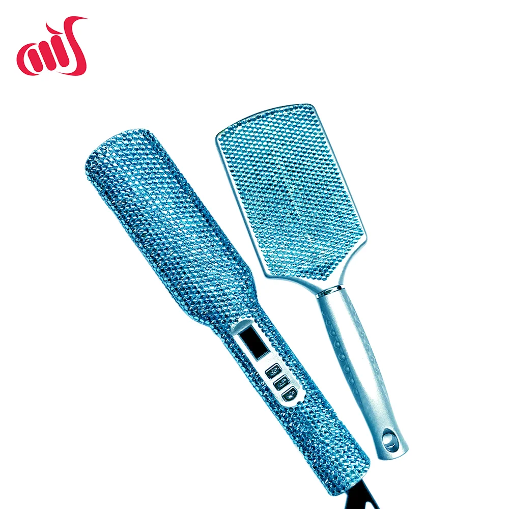 Титановый набор из плоского утюга и кисточек с бриллиантами высокие