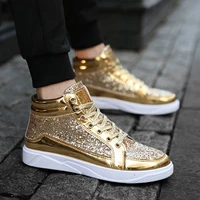new fashion gold shoes men casual shoes high top night club sneaker male lace up sequins rock shoes zapatos hombre 2021