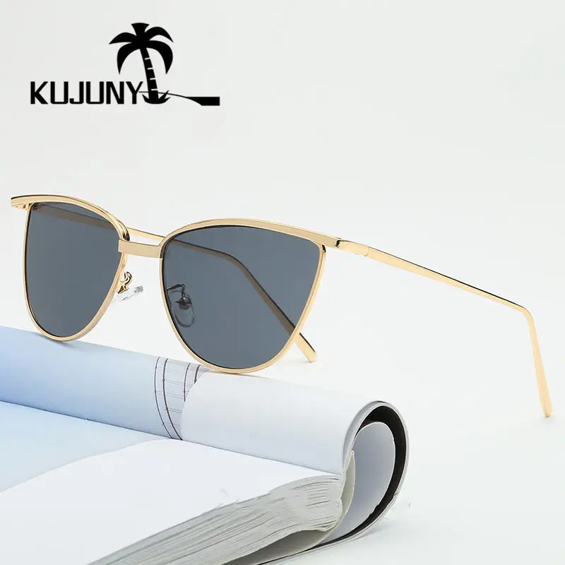 Женские солнцезащитные очки с дужками KUJUNY металлические роскошные кошачий глаз