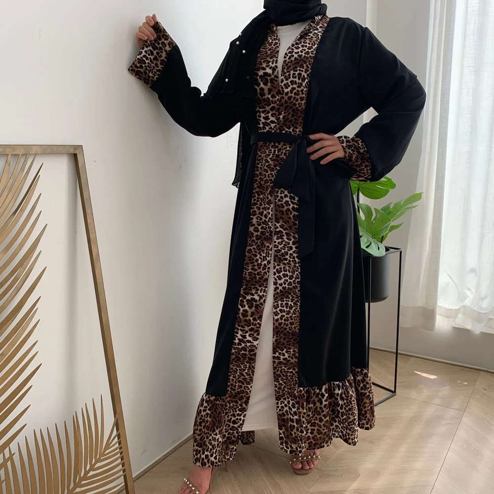 Кимоно абая из Дубая, кафтан, женский, открытый, Леопардовый, с длинным рукавом, исламский, мусульманское платье макси, халат джильбаб, арабс...