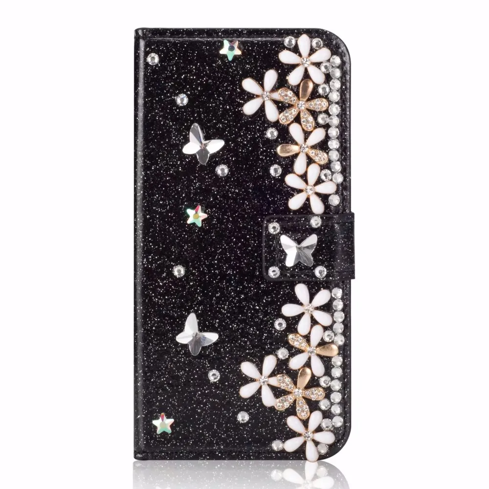 

For XiaoMi Redmi Note 10 Note 9 Pro Max 9S Note 8 7 Pro Redmi 9A Poco X3 NFC Glitte Rhinestone Flower Wallet Flip Leather Case