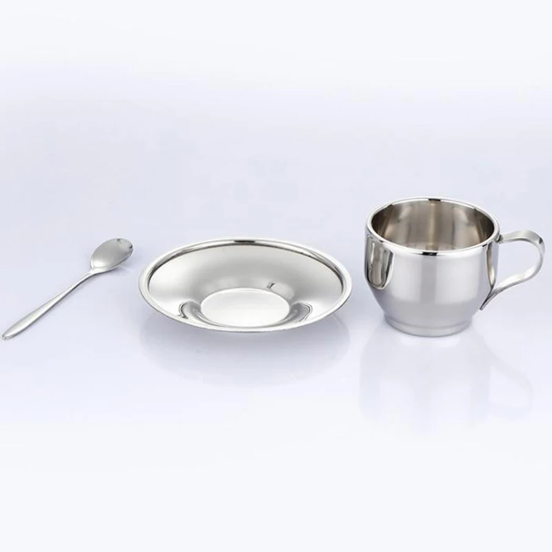 Кофейная чашка из нержавеющей стали 3 комплекта с блюдом кофейная ложка сладкий