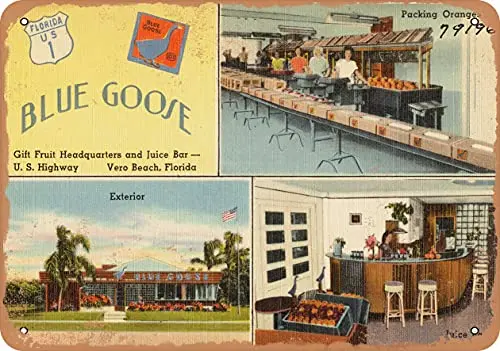 

Металлический знак-фотография-синий Гусь, Подарочный магазин фруктов и соковыжималка, США, верно ржавая винтажная стена