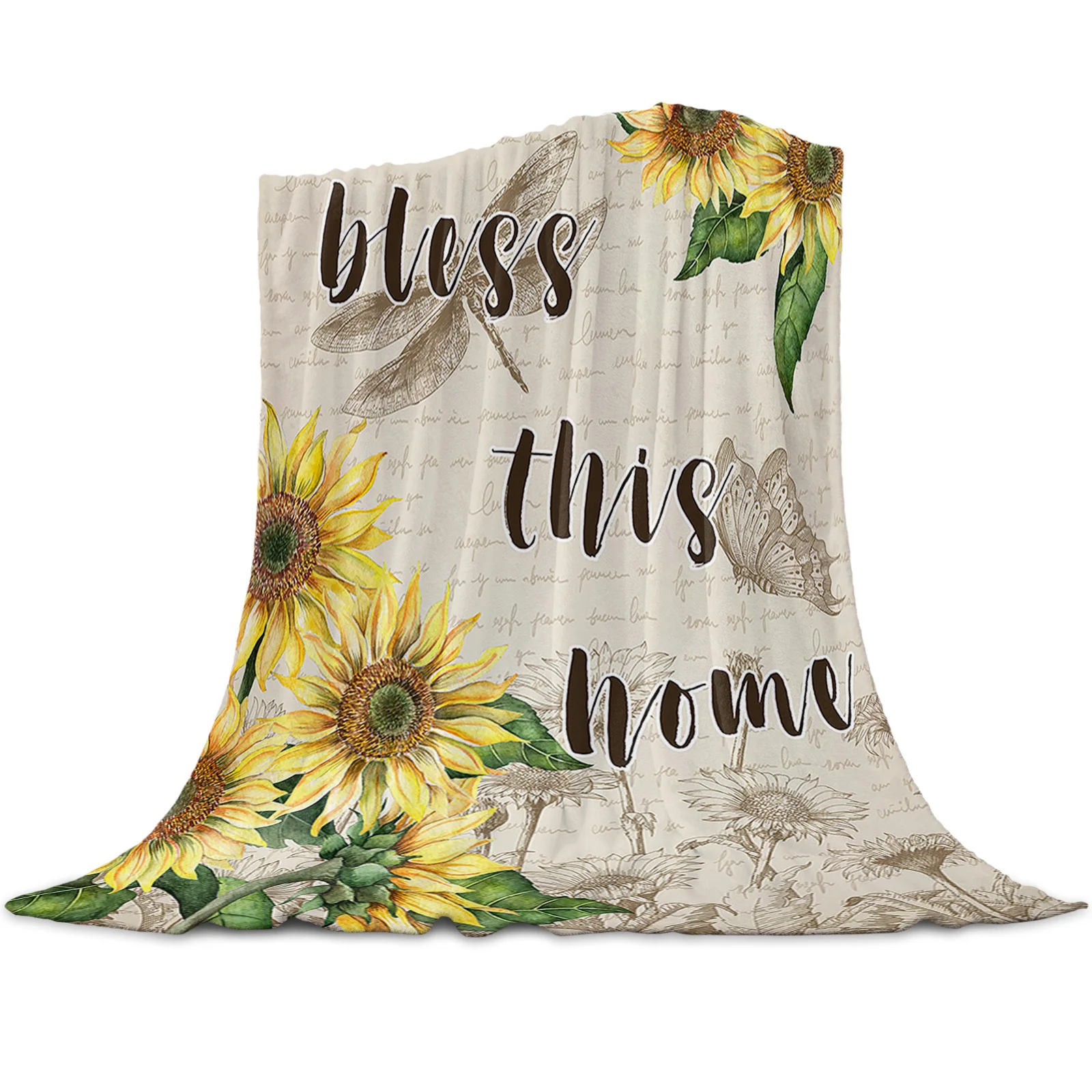 Мягкие теплые фланелевые одеяла с подсолнухом стрекозой бабочкой диванные для