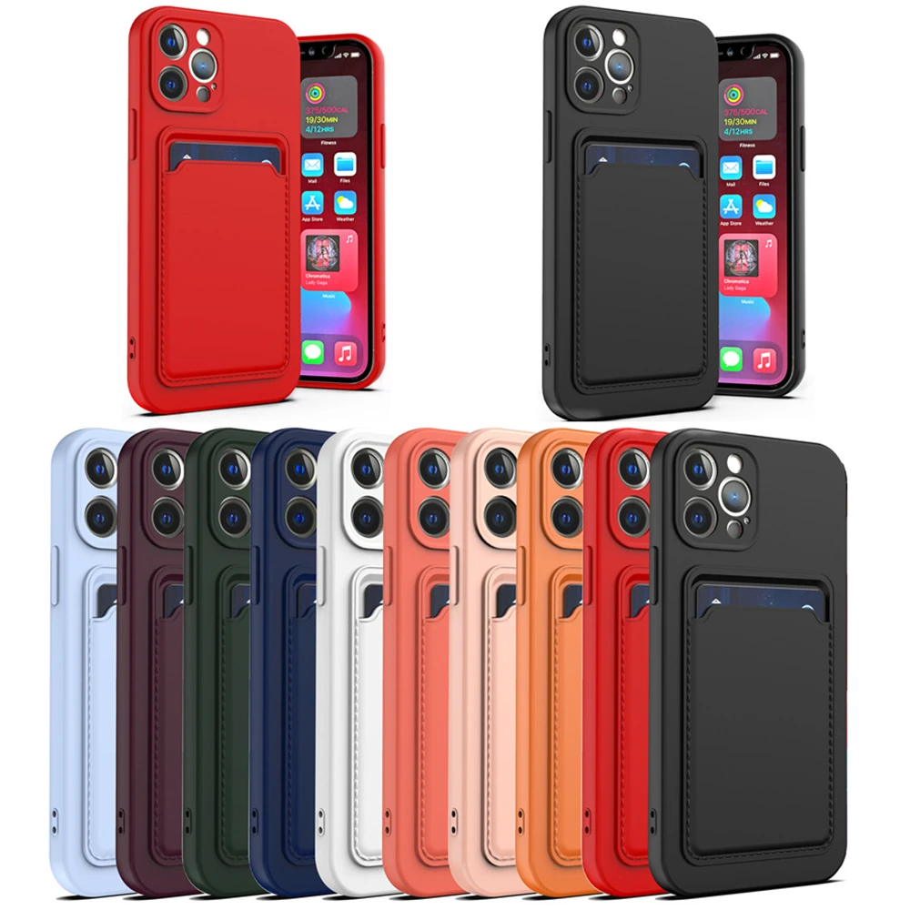 Liquid Silicone Wallet Case for iPhone 12 13 mini 11 14 Pro Max Card Holder Slot Case for iPhone XR Xs 8 Plus Slim Pocket Cover