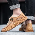 Мужская повседневная обувь; Кроссовки для мужчин летние дышащие мягкие удобные из PU искусственной кожи ручной работы на липучке швейная размера плюс уличные ботинки для пешего туризма