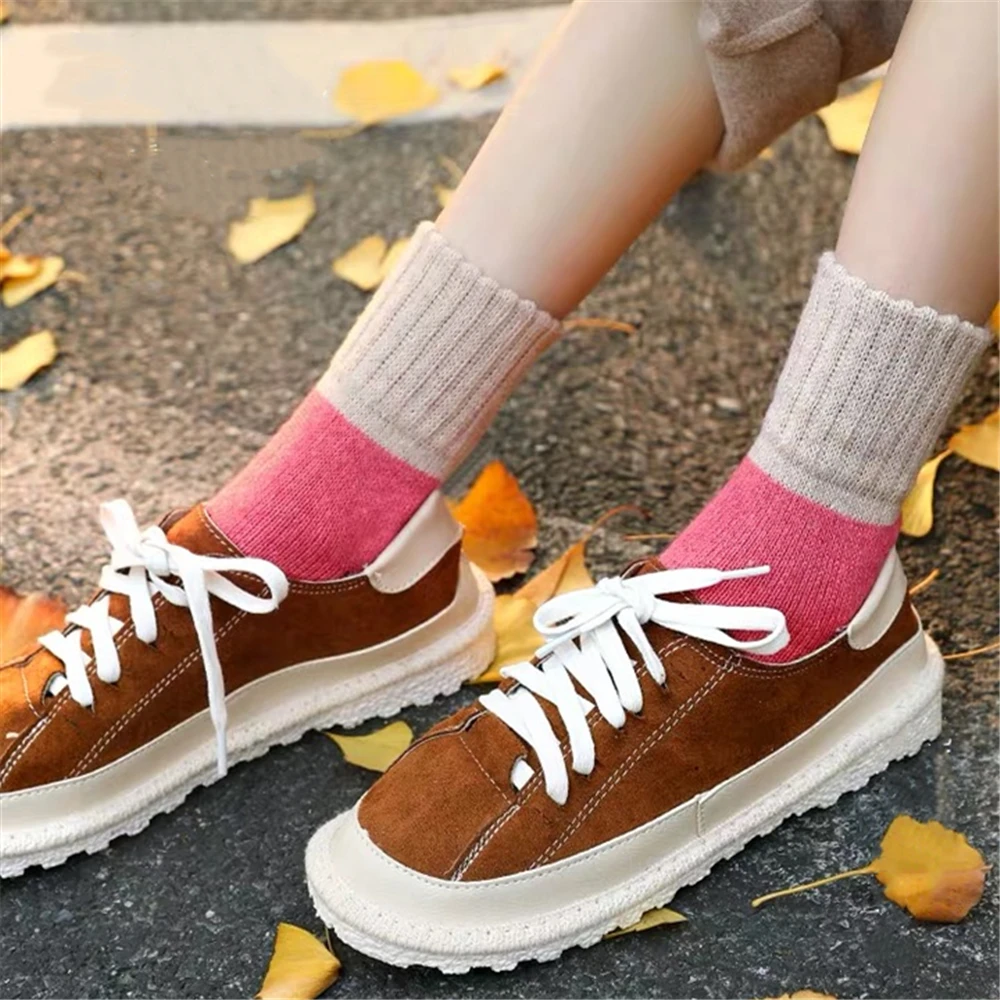 Women winter cartoon plus velvet thick warm socks Harajuku Japanese cute ins style fashion simple trend solid color cotton socks