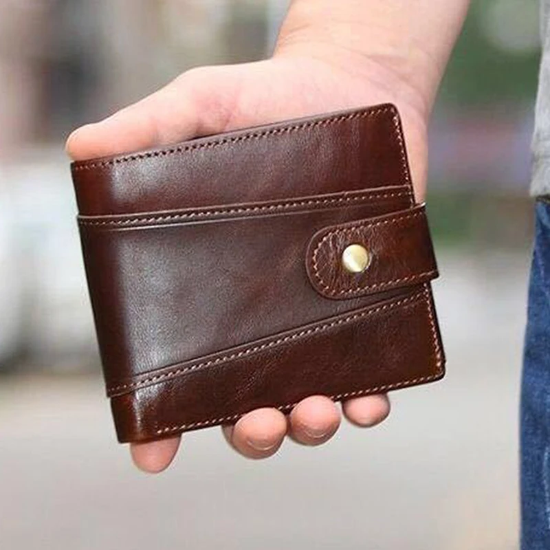 

Men Trifold Wallet Pu Leather Short Wallet Zipper Solid Color Hasp Card Holder Coin men's Wallet Male Purse