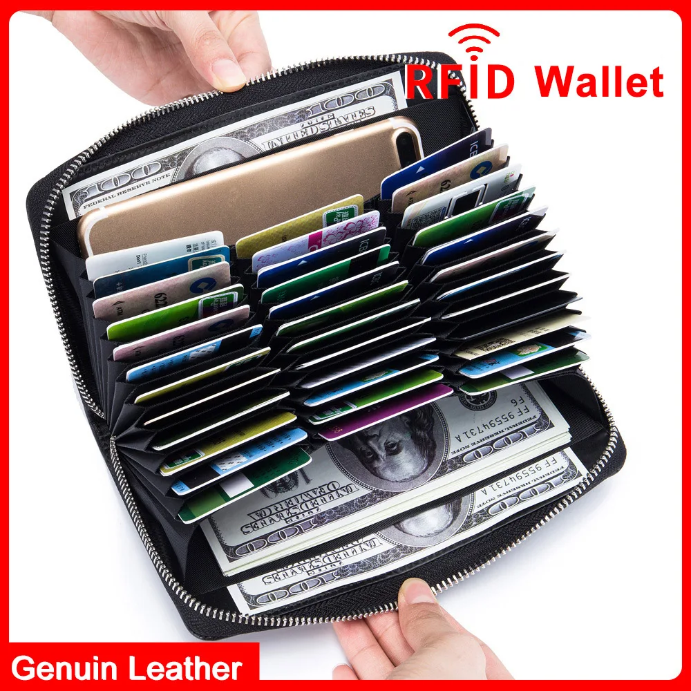 

DIENQI Genuine Leather Rfid Business Credit Card Holder Wallet Passport Cover Men Women Big Cardholder Case Purse For Bank Cards