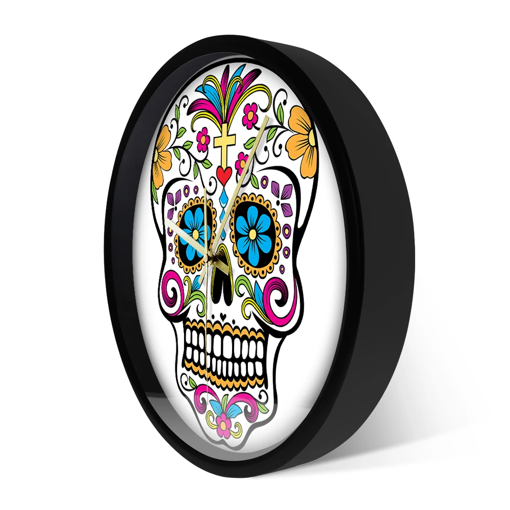 Мексиканские настенные часы &quotДень мертвых&quot современные с цветочным черепом