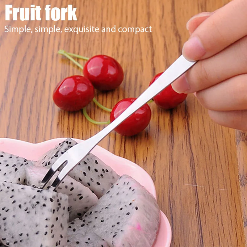 

10Pcs Fruit Fork Stainless Steel Cake Dessert Two-tooth Fork Lovely Mini Fork Used For Cake In Party Snail Fork Restaurant Tool