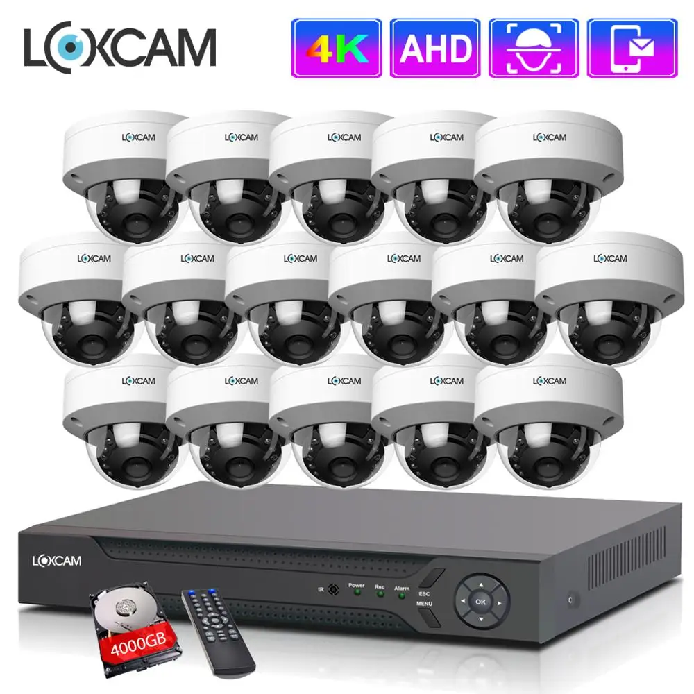 LOXCAM 16CH 4K Ultra HD CCTV DVR система h.265 + 8MP IP66 металлическая комнатная и наружная