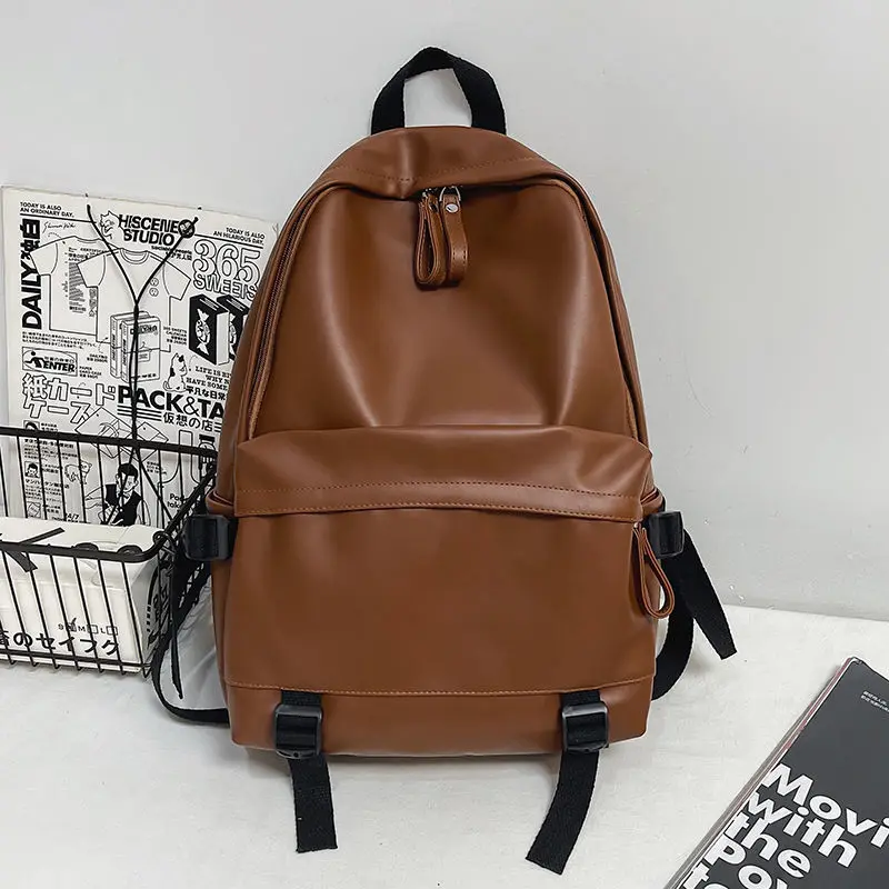 

pu leather women backpack school bags for girls teen student Casual college style schoolbag black