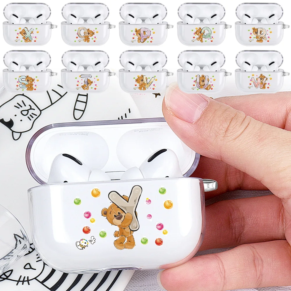 

For AirPods Pro Cute Style Case Bluetooth Wireless Earphone Cover Shell Bear Letter Silicone Transparent Earphone Accessories