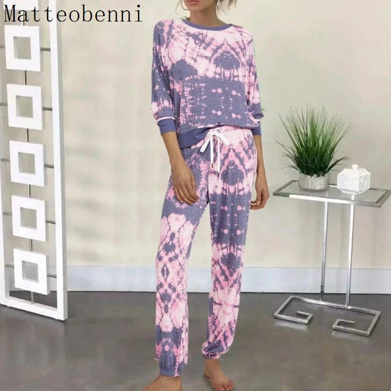 Свободная одежда для отдыха с галстуком-краской Женский повседневный комплект