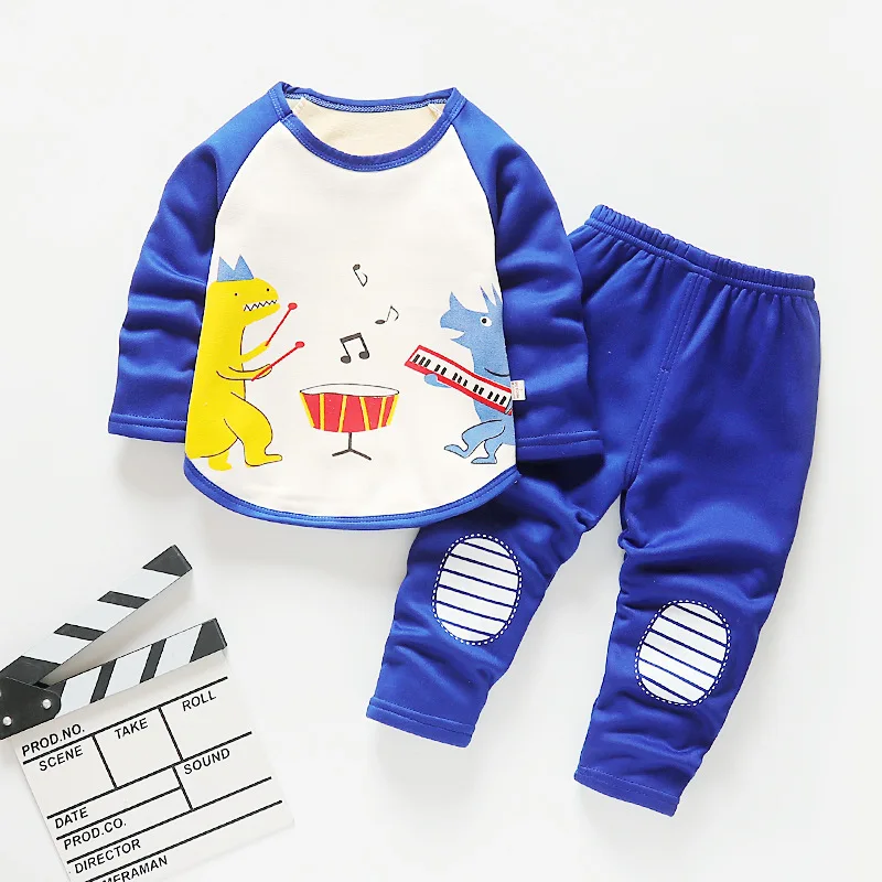 Winter toddler Baby Clothes Sets baby Boys Girls Cotton Thick Velvet Pajamas 2pcs Suits For Infant Kids Warm Sleepwear | Детская одежда