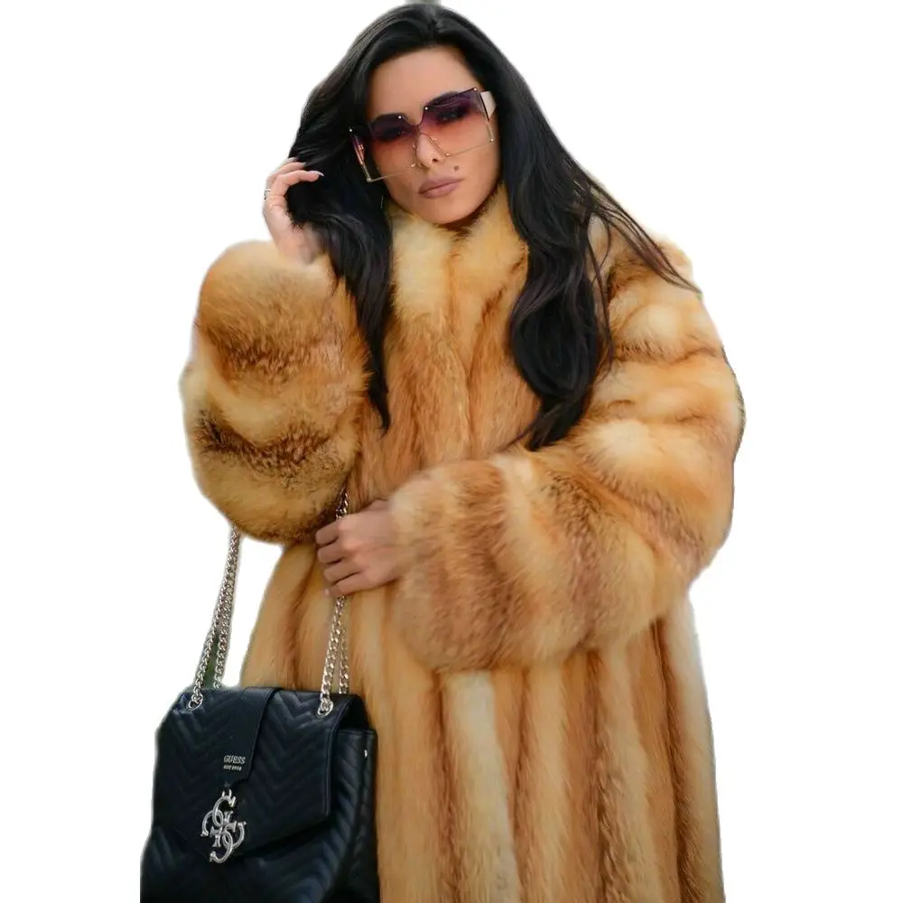 Long Real Red Fox Fur Coat for Women Winter Outwear 2022 New Trendy High Quality Woman Genuine Full Pelt Fox Fur Overcoat Luxury