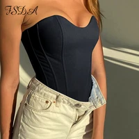 fsda 2021 sexy satin crop top women strapless sleeveless corset black party summer off shoulder bustier tank tops