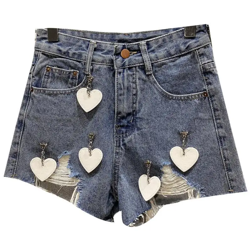 

Love Chain Pendant Design Three Jeans Shorts 2021 Summer New Fashionable Hot Pants Women's Fashion