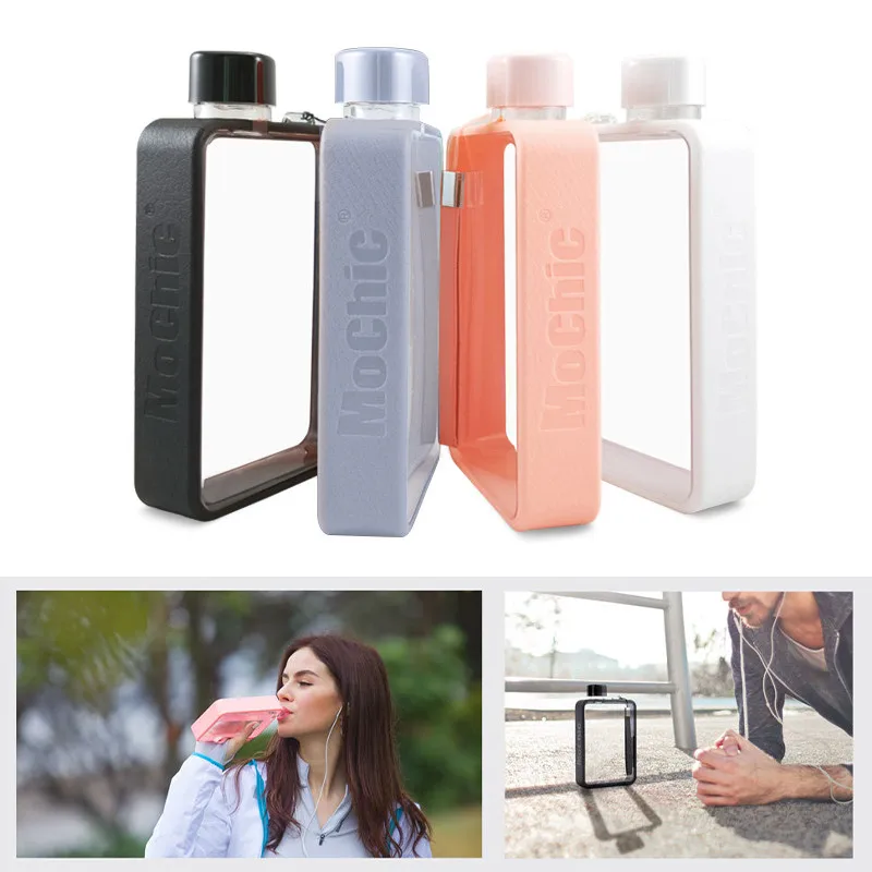 

Portable Personality Flat Plastic Water Cup Transparent Sports Hand Rope Fruit Juice Outdoor Sport Travel Camping Water Bottle