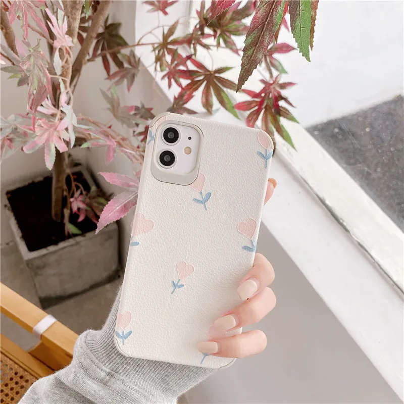 

Pink Cute Art Flowers Korean Phone Case For iPhone 11 Pro Max X Xr Xs Max 7 7 Puls 7 8 Puls SE 2020 Cases Soft Silicone Cover
