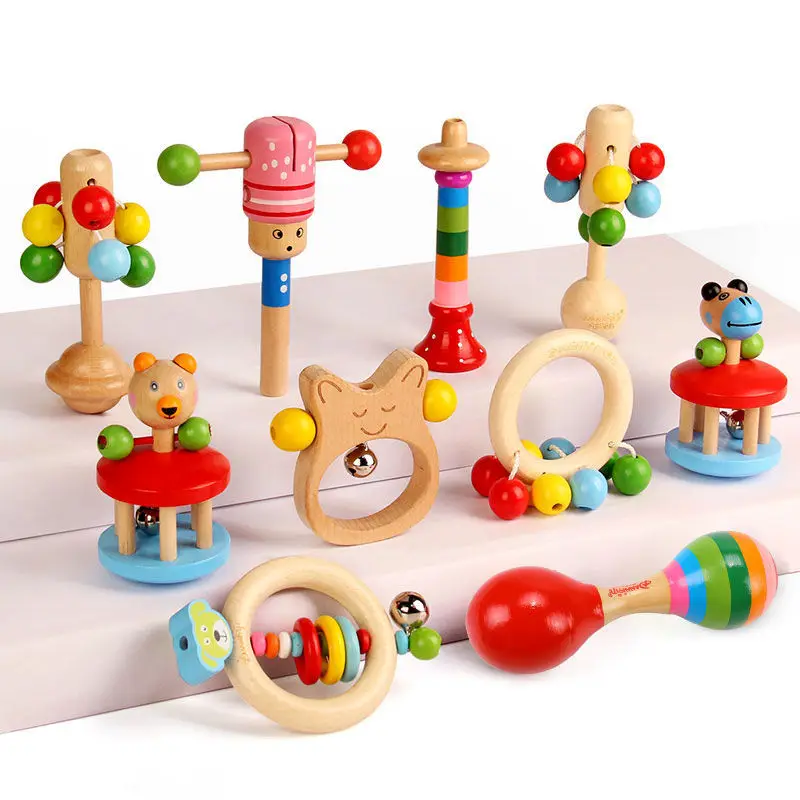 Wooden Rattles for Baby Sand Hammer Baby Rattle Educational Musical Wooden Toys Development Baby Toys 0 12 Months Baby Gift