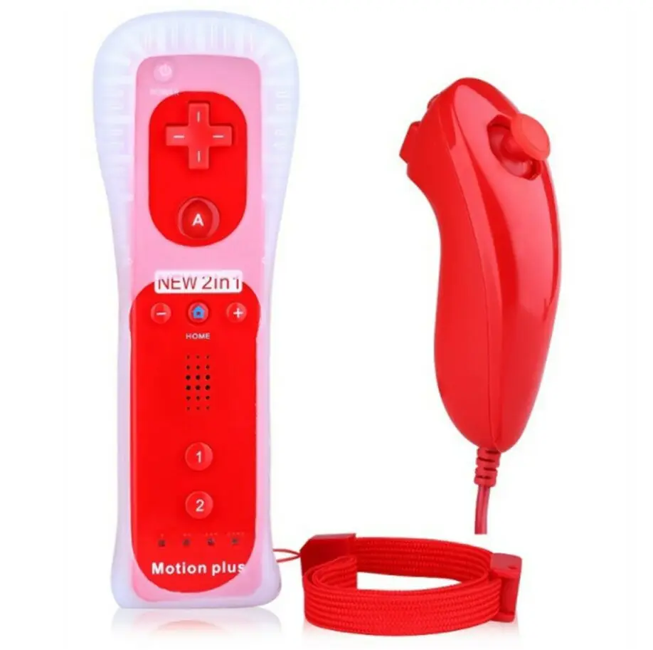 2 в 1 беспроводной пульт дистанционного управления+ Nunchuk Встроенный Motion Plus для nintendo для wii контроллер с силиконовый чехол - Цвет: RED