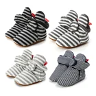 Ботинки для младенцев, удобные мягкие хлопковые ботинки для первых шагов, в полоску