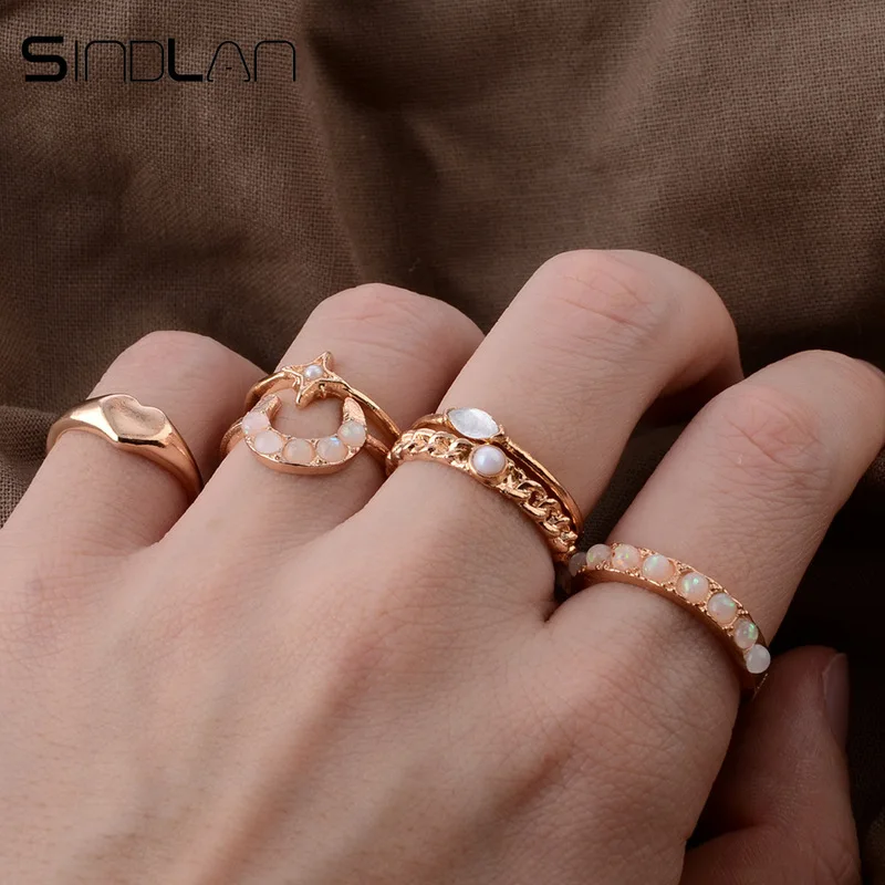 Женское кольцо с Луной Sindlan золотыми звездами и кристаллами 6 шт. Свадебный