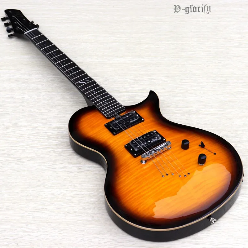 Пламя клен Топ шеи через sunburst Цвет электрогитара 39 дюймов высокий Глянец 6 струн 22 Лады острый угол электрогитара