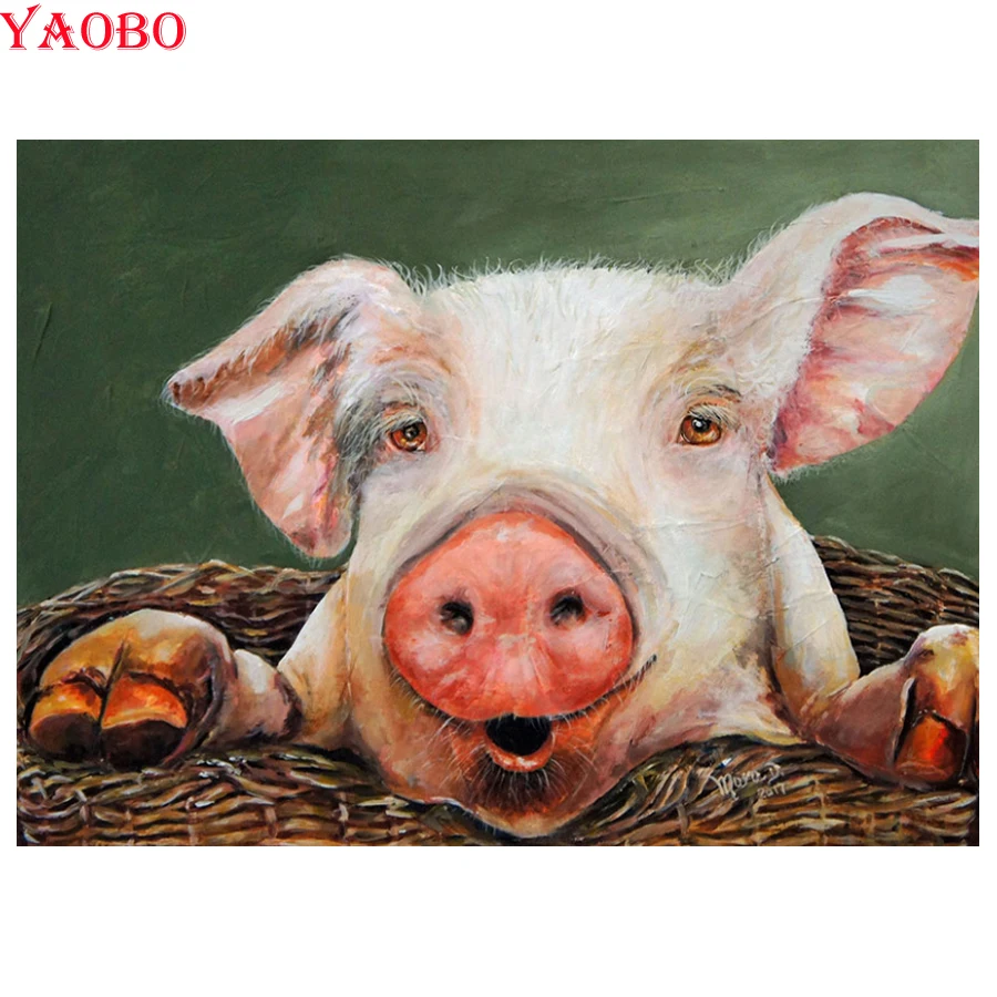 Животная свинка diy Алмазная картина полностью квадратная круглая вышивка