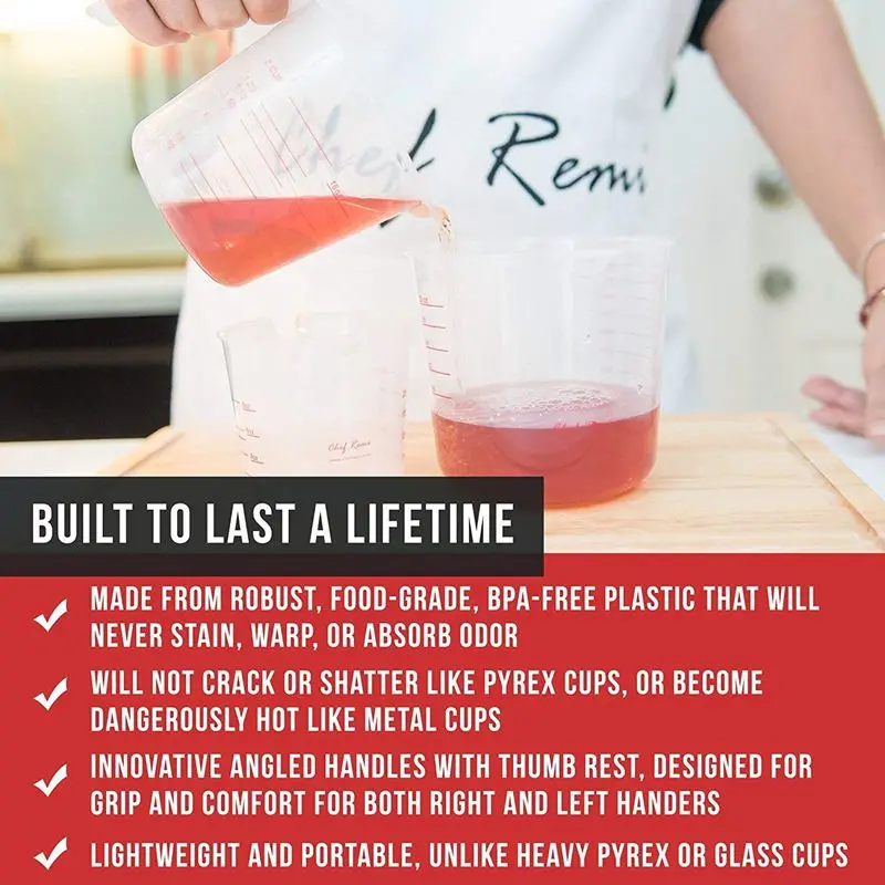 Fashion-3pc Plastic Measuring Jug Set Large 4 Cup, 2 Cup and 1 Cup Capacity BPA Free Measuring Beakers with Angled Grip Essent