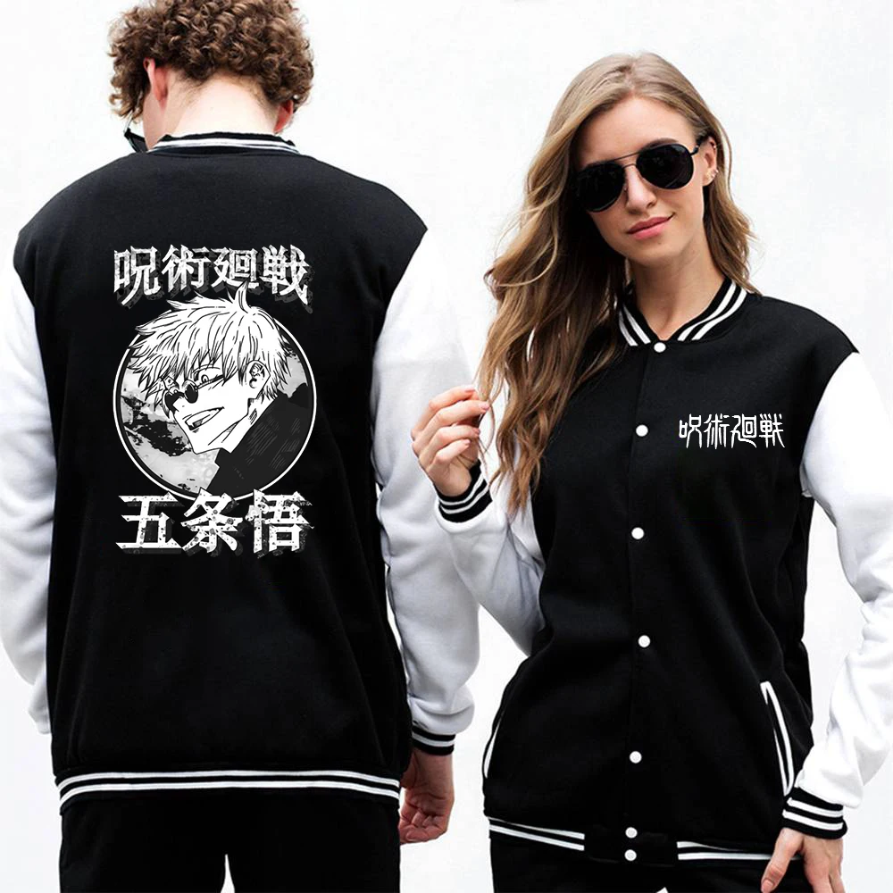 

Gojo Satoru Anime Jujutsu Kaisen Printed Baseball Uniform Man Fashion Casual coat Loose Clothing Winter Fleece Warm Men Jackets